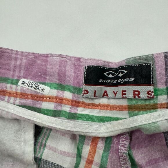 Snake Eyes Players Multicolor Plaid Flat Front Chino Shorts Size 32 100% Cotton - Picture 6 of 10